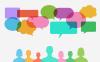 Brightly-coloured speech bubbles and avatars