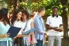 Students gather on campus for the first time