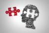 Head made of cogs and jigsaw puzzle piece
