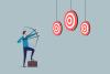 An illustration of a businessman attempting to hit three targets with one bow