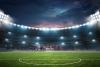 An empty football stadium at night