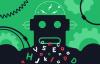An illustration of a robot on a green background