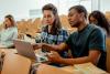 Students doing pairwork in a lecture